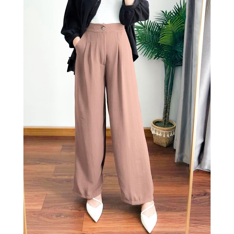 Lowi Crinkle Pants Loose Pants Culotte Highwaist Celana Kulot Wanita Trouser Pants - NEW