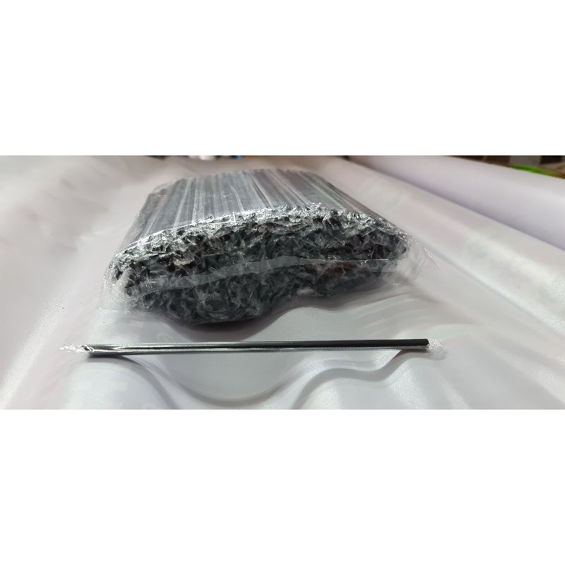 Sedotan runcing 6mm cover plastik / sedotan es kopi / sedotan runcing hitam 6mm panjang 20cm