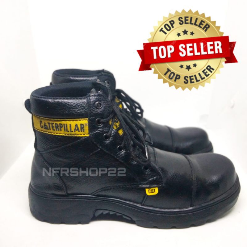 Sepatu safety cat kulit pria - black - cth02