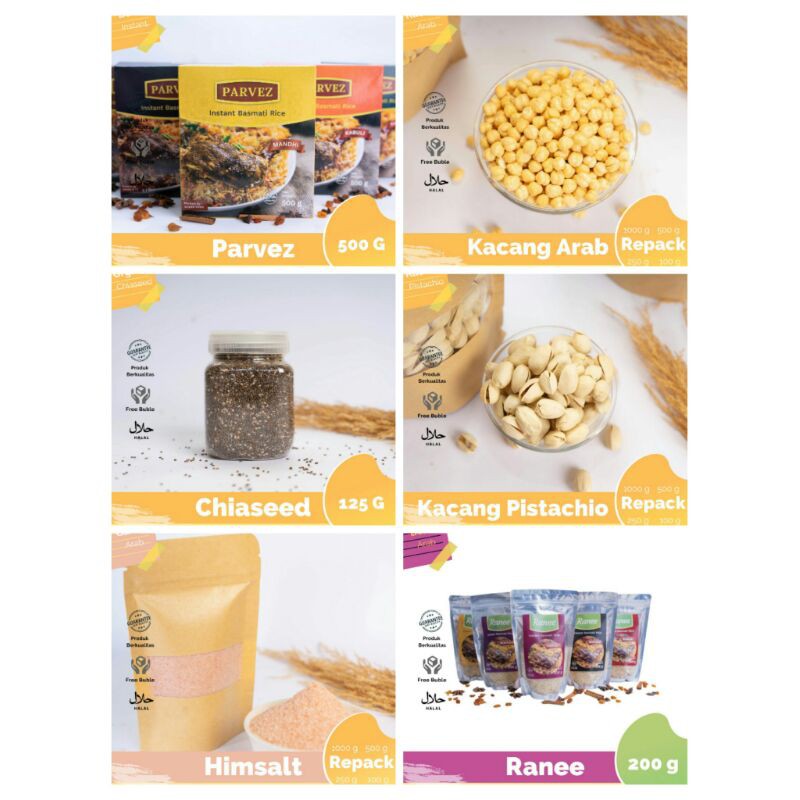 

Kurma,kacang arab,kismis,zaitun,chiaseed,madu,