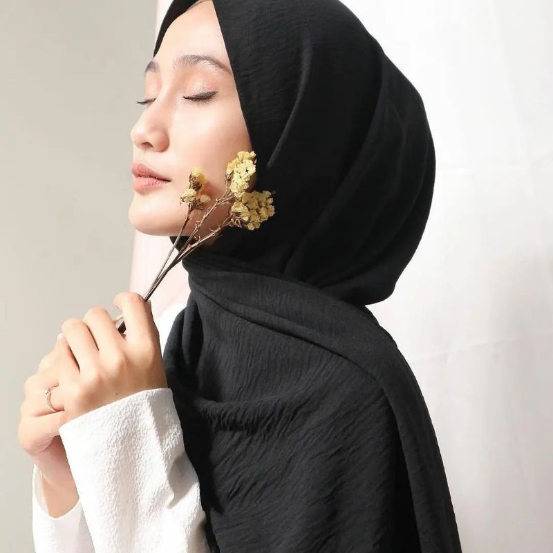 PASHMINA CRINCLE AIRFLOW COTTON SHAWL PREMIUM/HIJAB PASMINA CRINCLE AIRFLOW SHAWL 175X75-Hitam