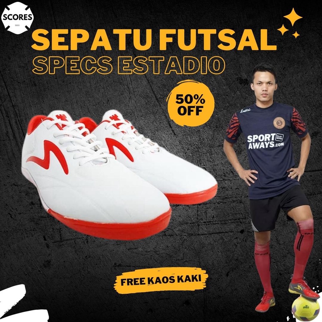 Sepatu Spatu Futsal Specs Estadio Pro In Terbaru Kualitas Premium Grade Original Warna Putih Merah H