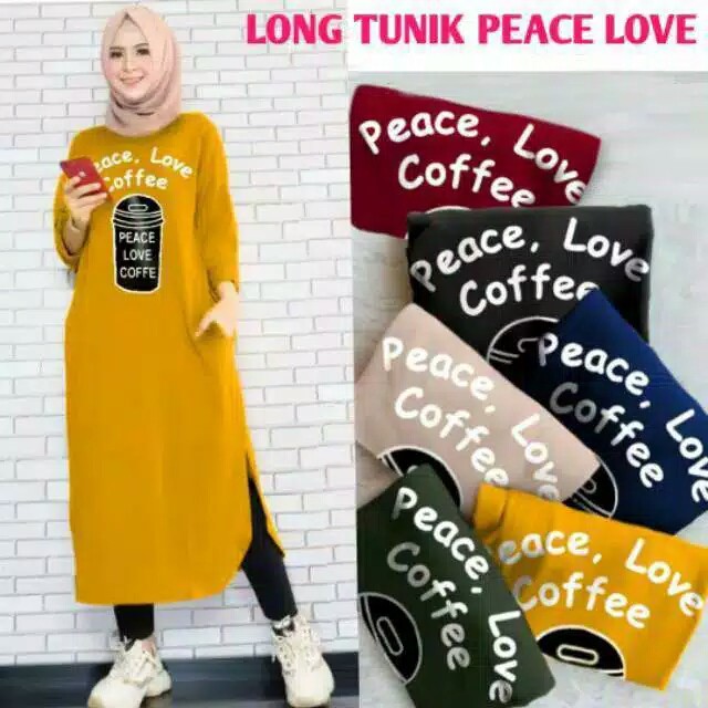 GABY-FASHION TUNIK PEACE LOVE COFFEE | TUNIK FASHION | TUNIK KEKINIAN | TUNIK MURAH | TUNIK JUMBO