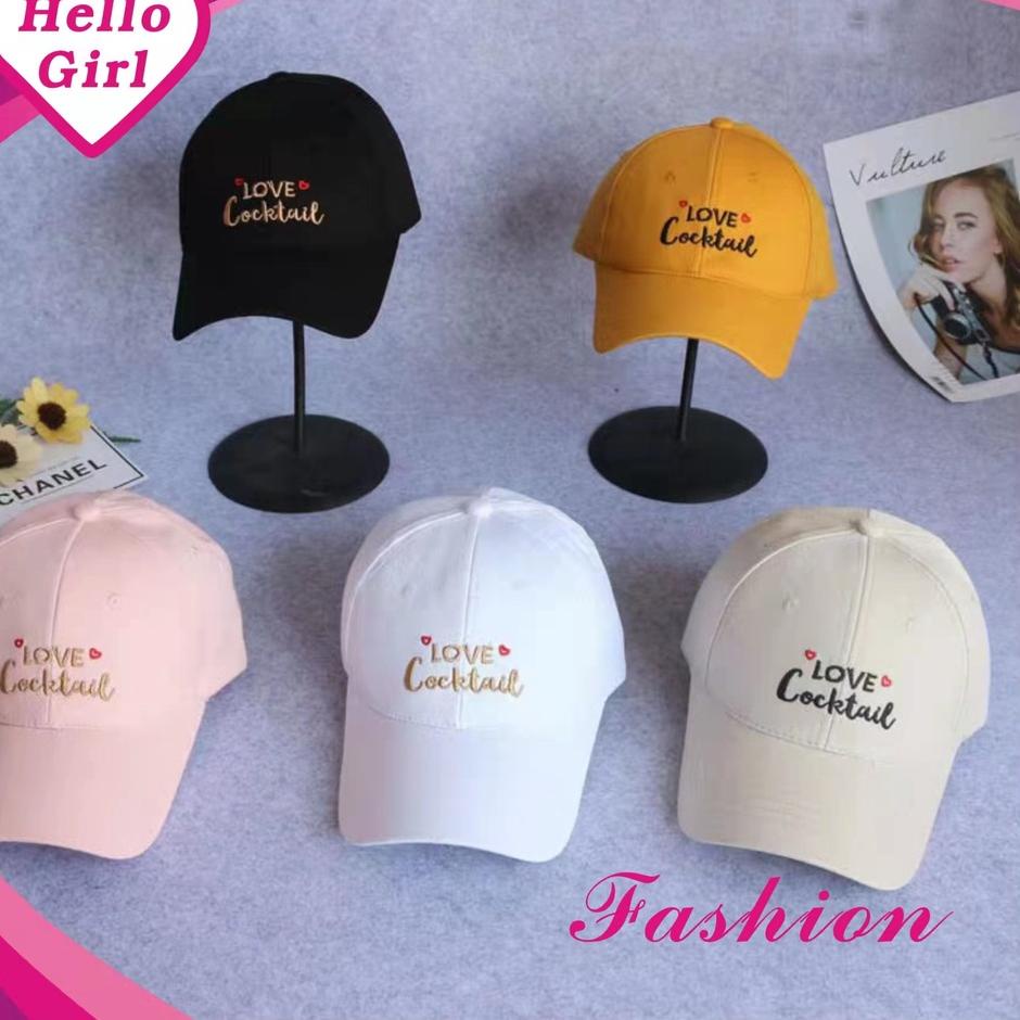 Super Grosir (Hello Girl)MZ14 Topi Baseball Wanita Import Motif Love Cocktail .