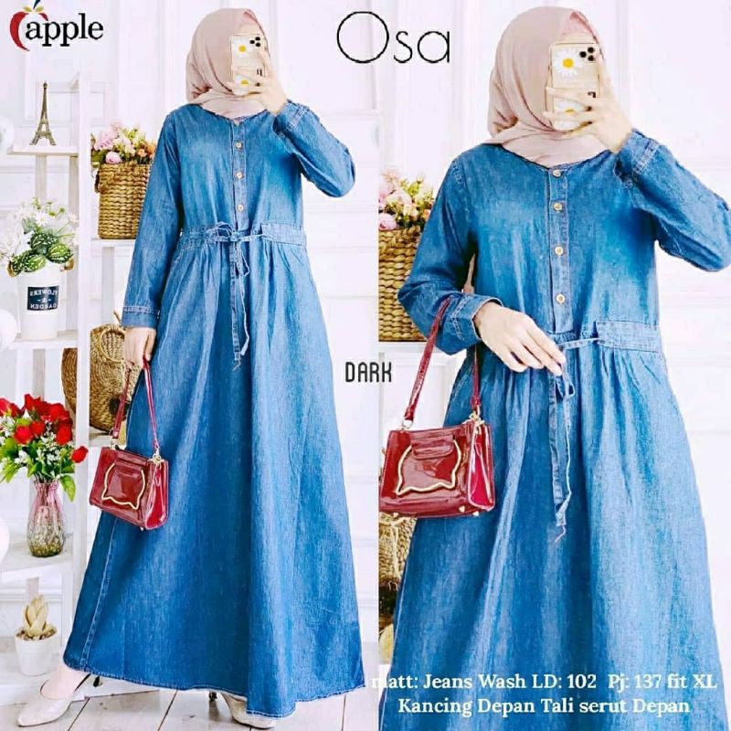 Osa Maxy, MAXI DRESS/GAMIS WANITA JEANS MUSLIM CANTIK BAHAN JEANS WASH LD 102 TERMURAH