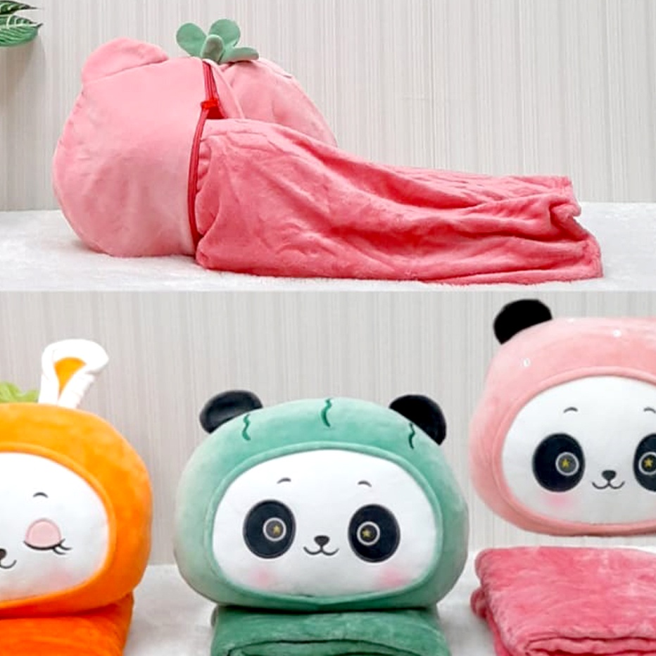 Bantal selimut balmut Impor boneka tiger panda fruit pig kelinci babi bantal sandaran kursi