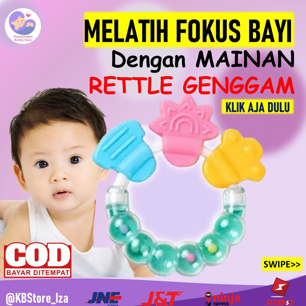 Mainan Edukasi Baby Bayi Laki-laki Perempuan 3 Bulan Bahan Plastik Teether Rattle