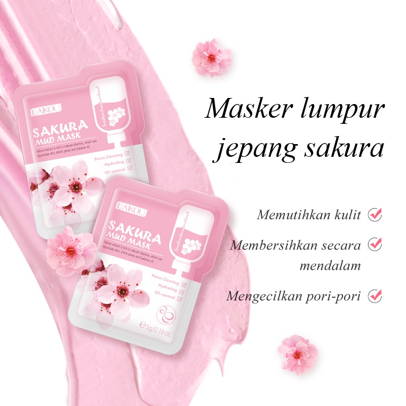 LAIKOU Masker Lumpur Sakura Membersihkan Komedo Hitam Komedo Putih Masker Tanah Liat 5g