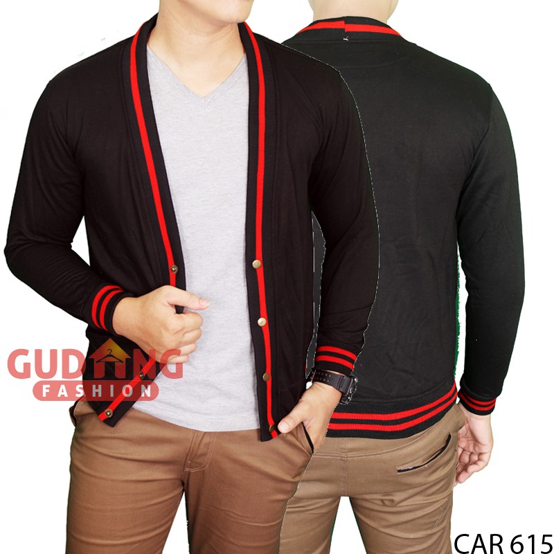 Cardigan Fleece Hitam Basic Polos Panjang Pria CAR 615