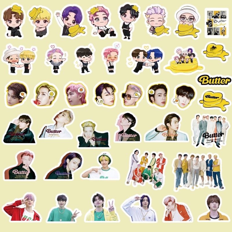 76pcs / Pak Stiker Desain BTS Butter Festa 8th Anniversary Untuk Album Ponsel / Notebook / Koper