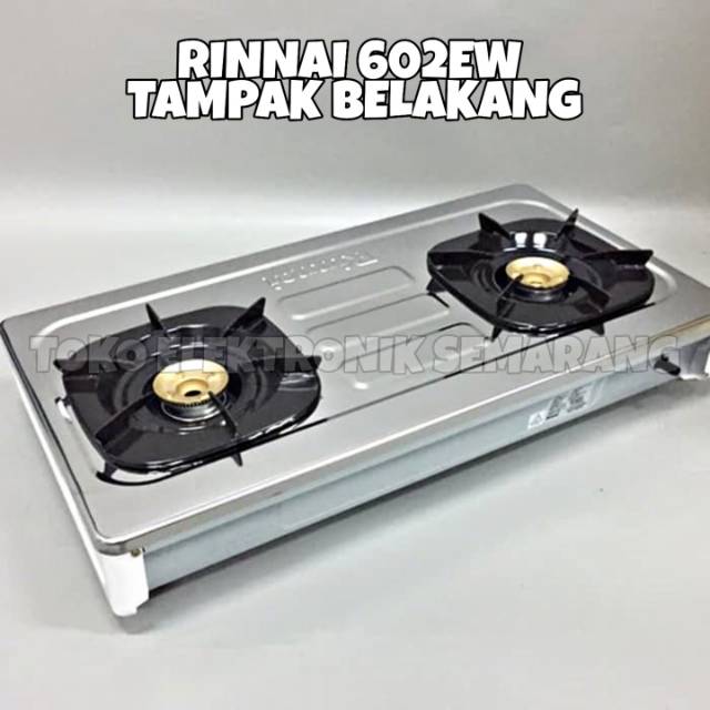 KOMPOR GAS RINNAI RI 602 EW WHITE 2 TUNGKU BURNER KUNINGAN API BESAR STAINLESS STEEL