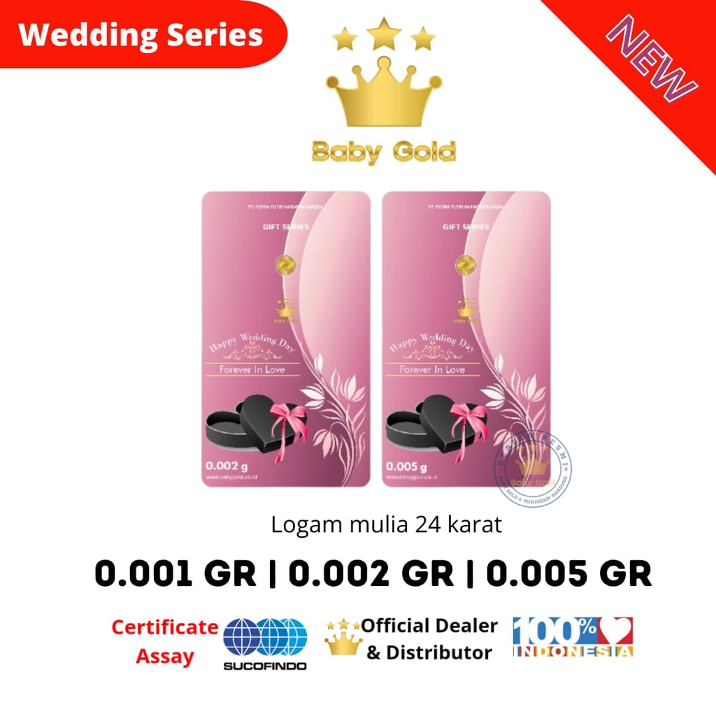 Baby Gold Emas MIni Logam Mulia edisi WEDDING PINK 0.001gr / 0.002gr / 0.005gr