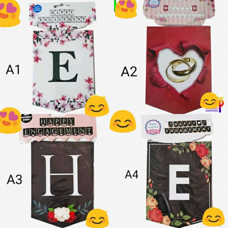 Banner Happy Engagement/ Bunting Flag Engagement/ Banner Tunangan