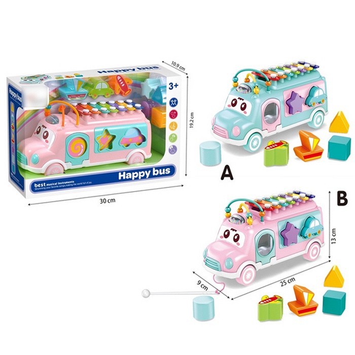 MAINAN ANAK 2IN1 XYLOPHONE PUZZLE HAPPY BUS MAINAN BALITA BAYI EDUKASI MUSIKAL