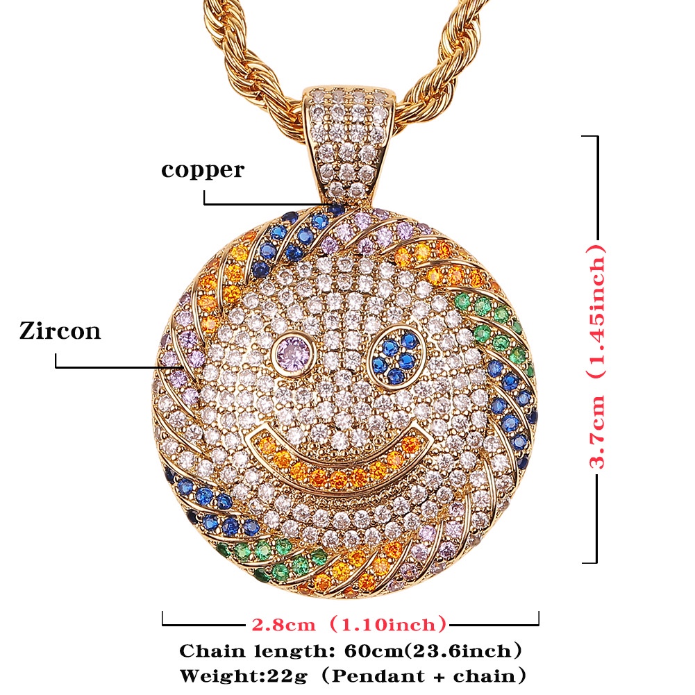 Hip hop telinga aksesoris colorful zircon Smiley liontin cahaya mewah geometris kalung rami bunga ra