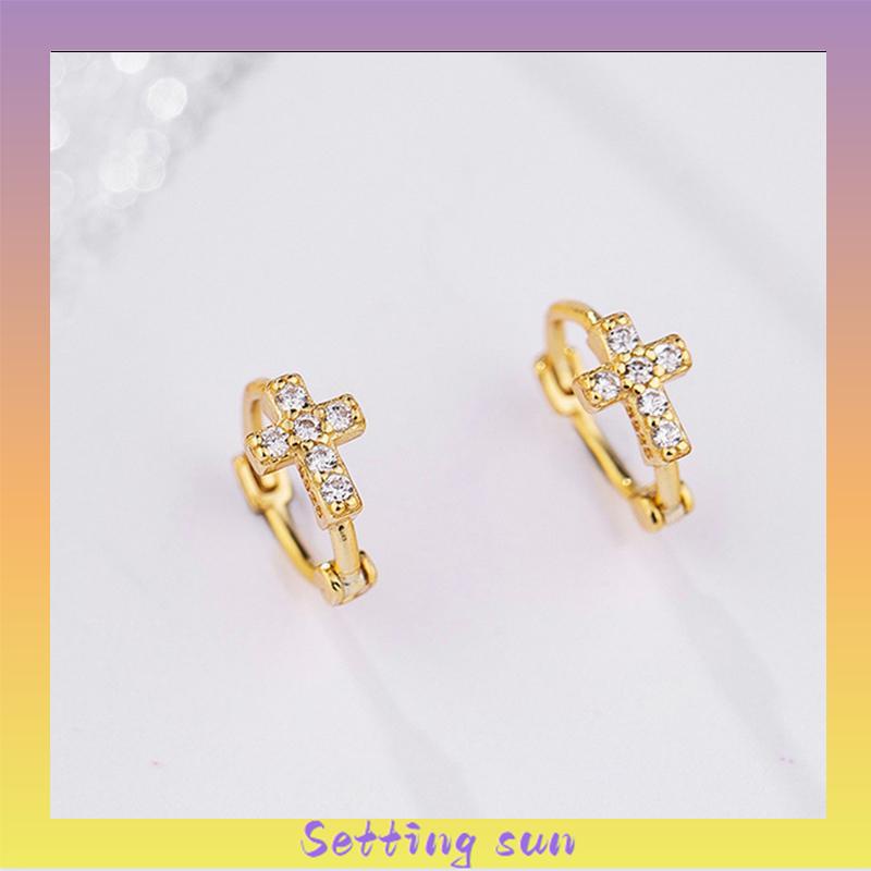 Anting Bulat Mini Lapis Emas 14k Hias Cubic Zirconia Untuk Wanita TN