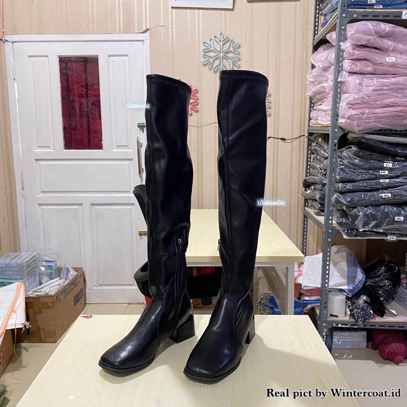 High knee boots leather Jolie kulit sepatu overknee panjang tinggi import fashion