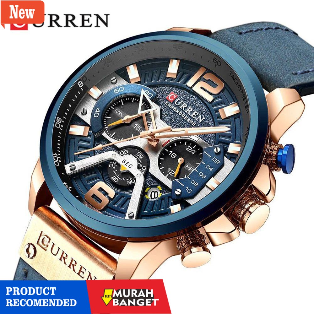 Jam tangan analog pria terbaik- CURREN 8329 Jam Tangan Pria Analog Tali Kulit Chronograph Aktif CURR