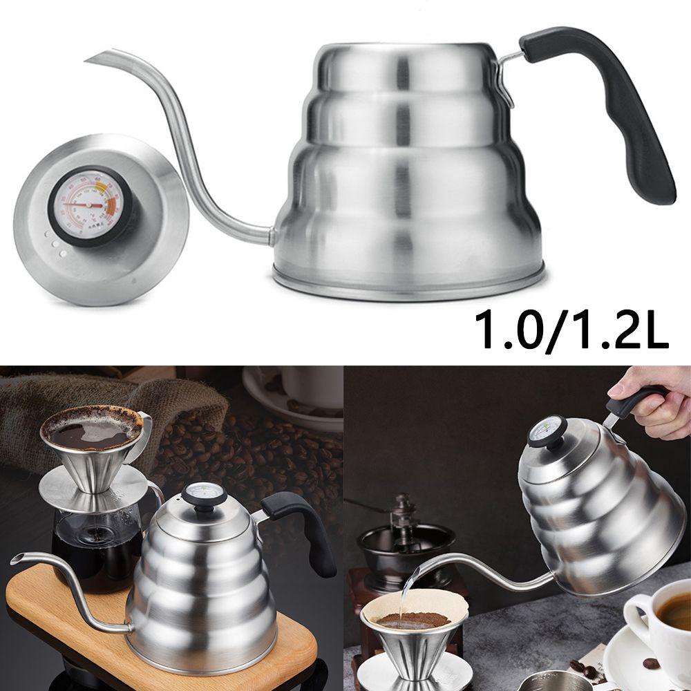 Solighter Pour Over Teko Kopi Mudah Dioperasikan Kompor Espresso Stainless Steel Moka Pot Drip Kettle Dengan Thermometer