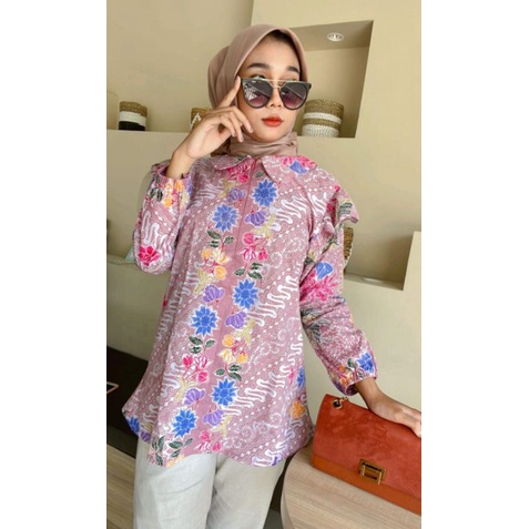Nadya blouse batik modern ( blus batik wanita) batik wanita murah batik tulis wanita atasan batik mo
