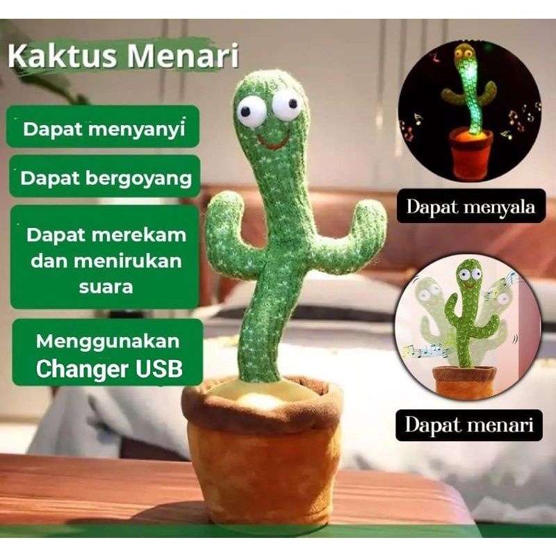 (PROMO) Kaktus Menari dan Bicara / Changer USB / Mainan Kaktus Bergoyang / Boneka Kaktus