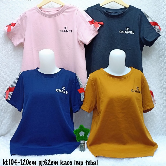 Kaos wanita / fashion wanita import / atasan chanel pita lengan / size XL