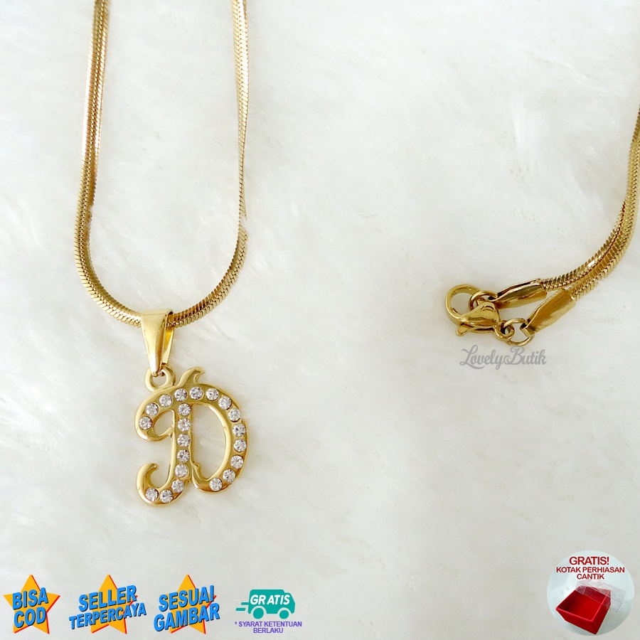 Lovelybutik - Kalung Inisial Huruf Titanium anti karat Kalung hurup Abjad Alphabet Ins D Klasik Bonus Kotak Perhiasan