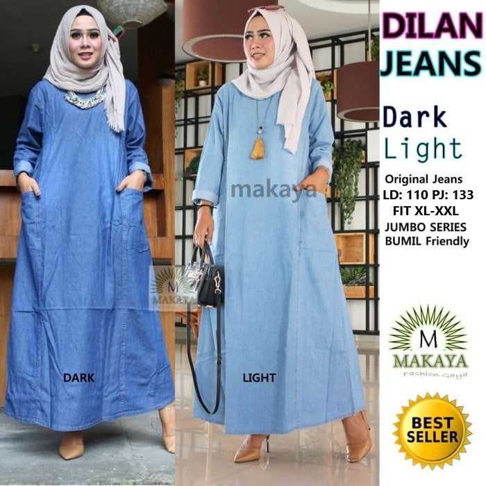 dress denim gamis jeans jumbo jeans original HQ