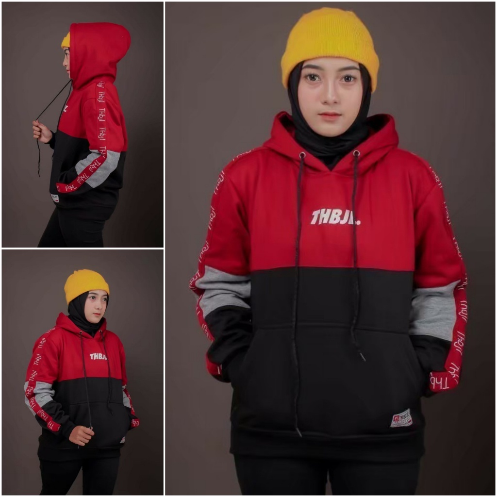 Hoodie Wanita Oversize Tebal Murah Sweater 3D Original Distro Bandung Size M L XL The Bojiel-MERAH - HITAM