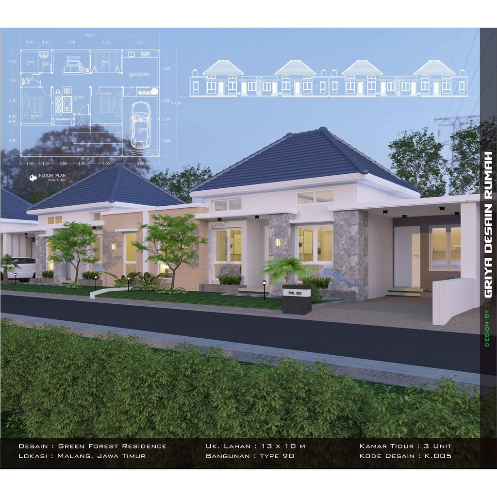 Jual Gambar Desain Rumah Minimalis Sederhana Type 90 Lebar 13 Meter Indonesia Shopee Indonesia