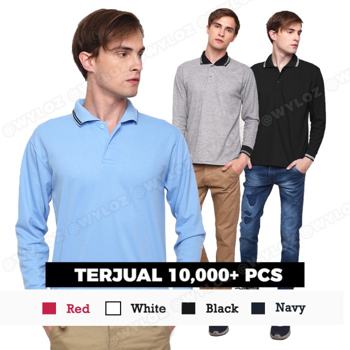 TERBARU Kaos Polo Shirt Lengan Panjang Distro Kerah Polos Pria Wanita Lacoste