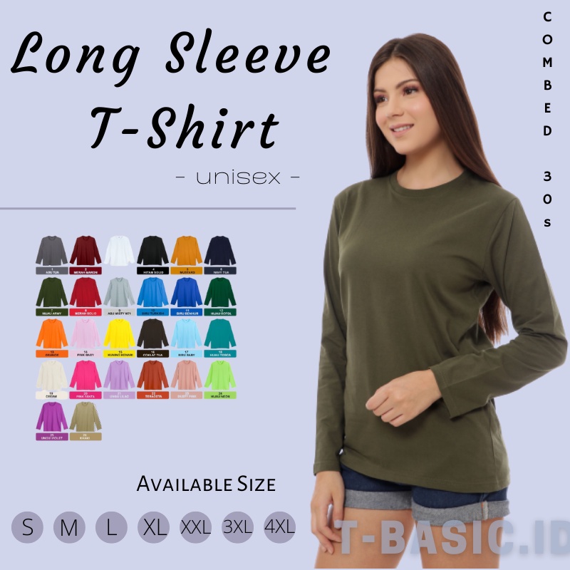 Baju Kaos Tangan Panjang Wanita Pria Polos Warna Hijau Army Material Combed 30s Lembut Jumbo Oversiz