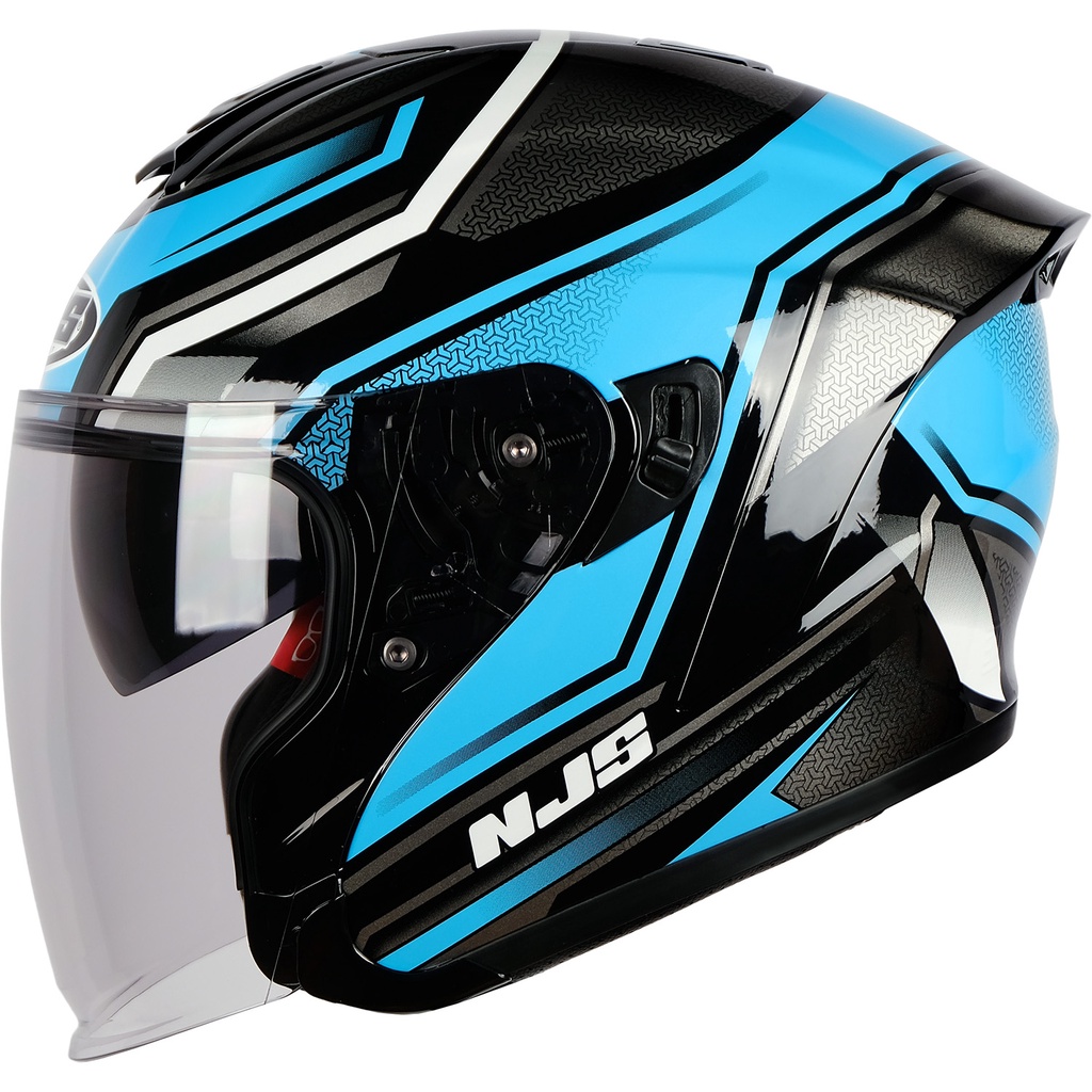NJS KAIROZ DV ZENITH Hitam - Biru Gloss/Doff - Helm Half Face (DOUBLE VISOR) | NJS DV | Kairoz DV Mo