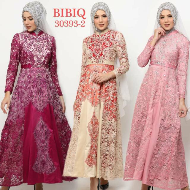 Gamis Pesta Baju Muslim Mewah Bibiq Fashion Wanita 30393-2 Bahan Brukat Terbaru Original