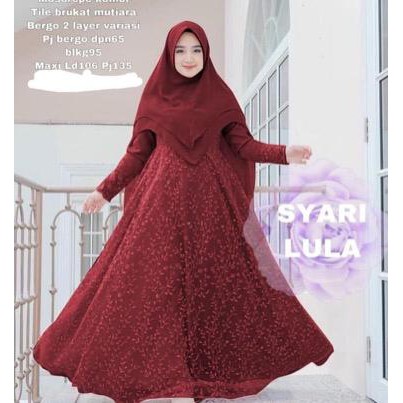 Syari Lula Mix brukat (DRESS + KHIMAR), DRESS MUSLIM, baju wanita, baju gamis, dress, gamis, Baju