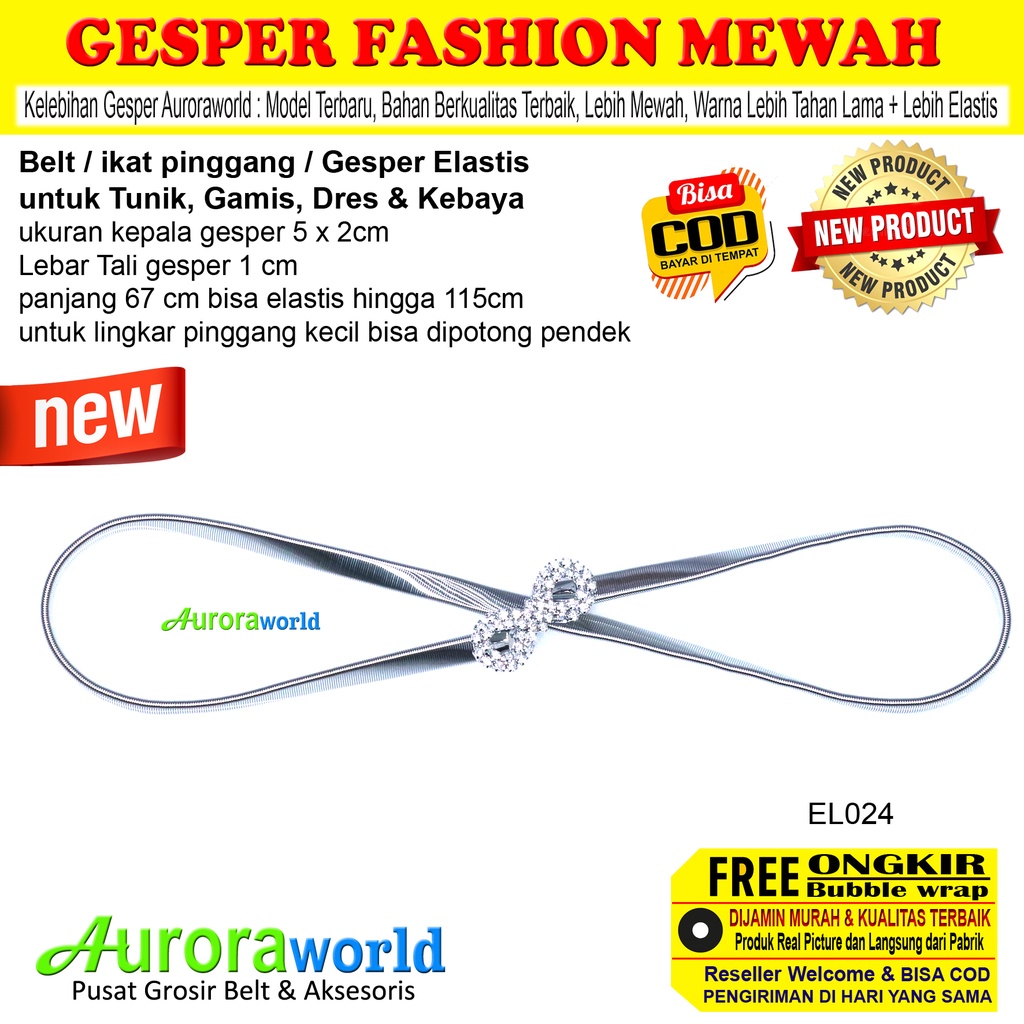 Auroraworld GESPER ELASTIS ikat pinggang elastis BELT WANITA untuk FASHION dress gamis tunik kemeja