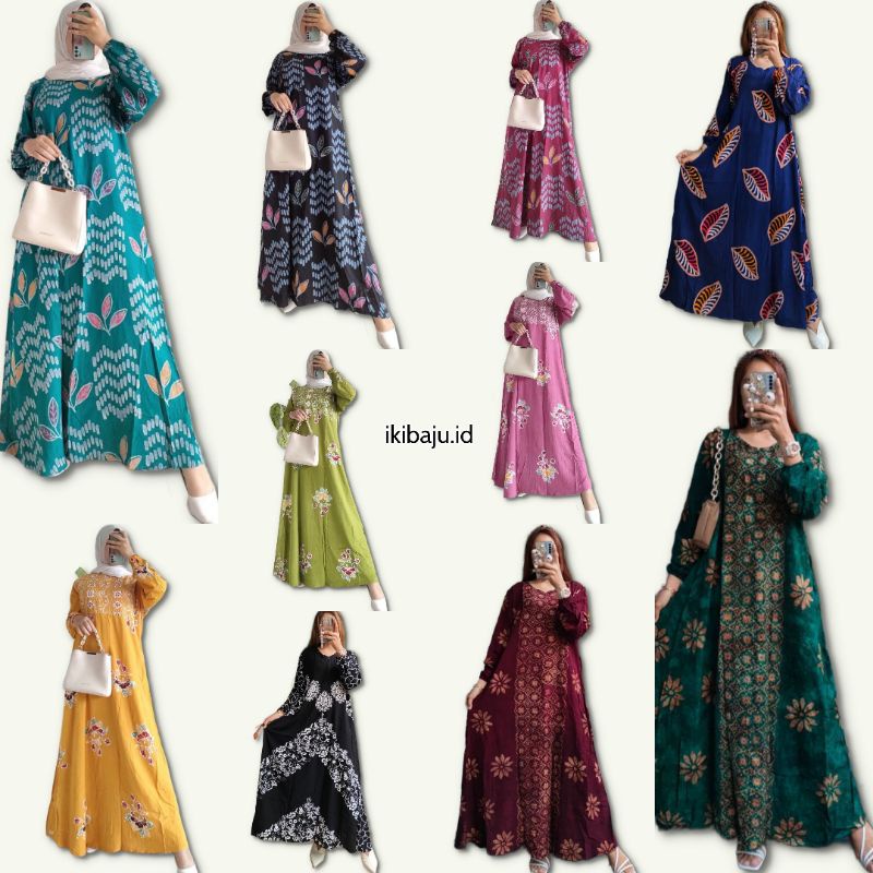 Baju Longdress Gamis Batik Wanita Dewasa Muslim Terbaru ld 110 Modern (W2D8) Import Dewasa Polos Dre