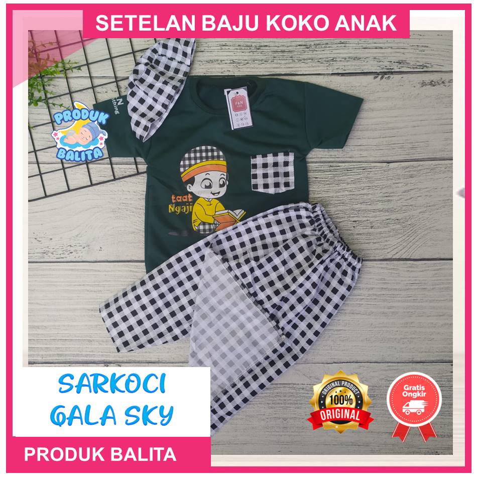 Setelan Sarkoci Anak Sarung Koko Peci Set Baju Muslim Anak Laki-Laki Usia 0-5 Tahun Termurah