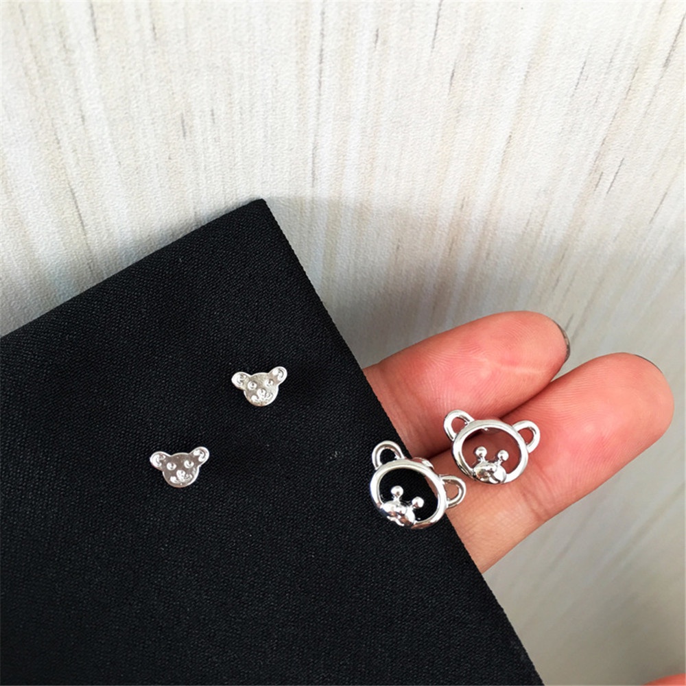 1pasang Korea Lucu Fashion Beruang Beruang Perak Stud Earrings untuk Wanita