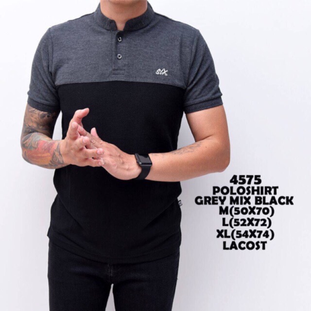 KGK baju kaos  tshirt kerah shanghai POLO  SIX GREY BLACK 