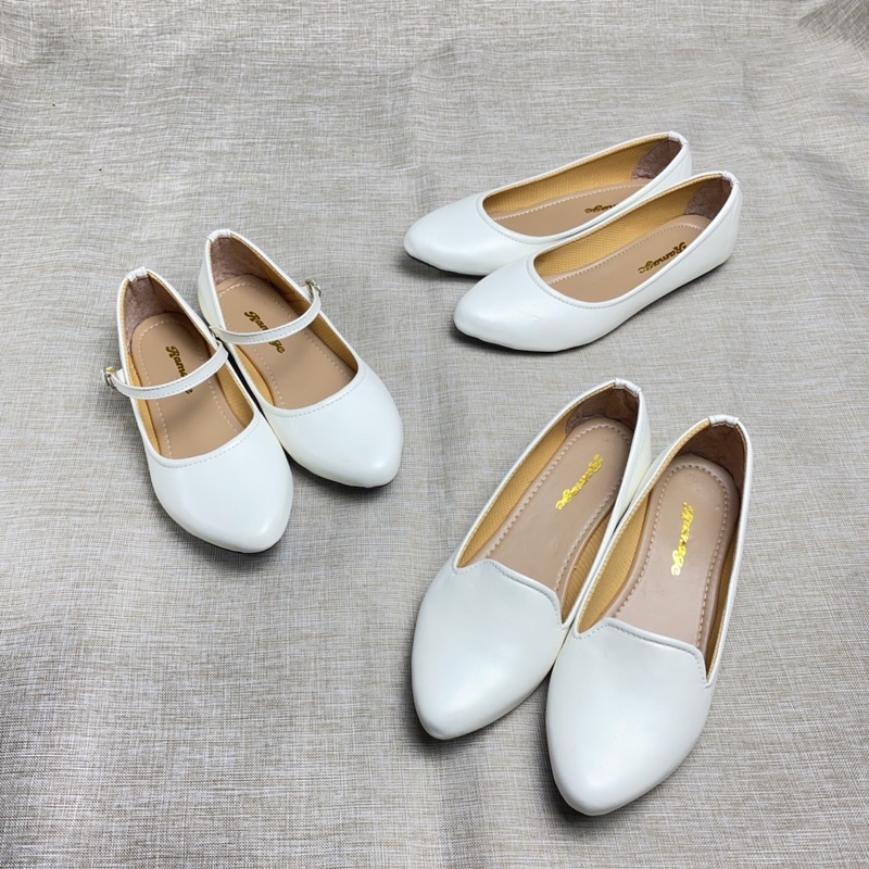 SIZE 37 - 44 Sepatu Flat Shoes Putih Wanita  Sol Non Slip Karet Lentur