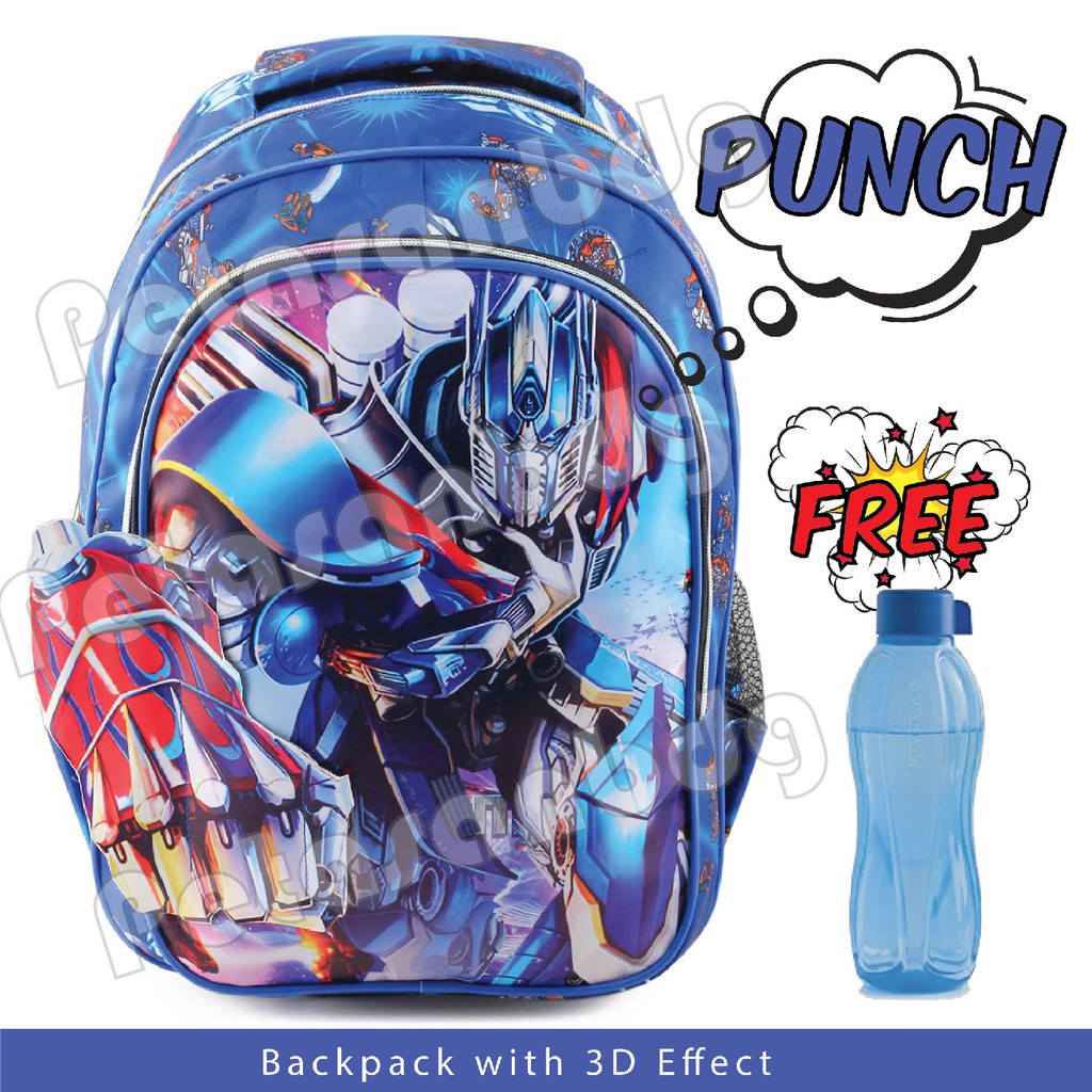 PTS - Ransel Sekolah Anak Cowo / Laki Laki Karakter - TRANSFORMERS - PUNCH - COOL BACKPACK + FREE BOTOL