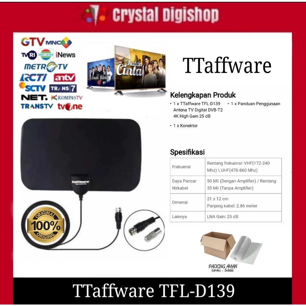 ANTENA TV DIGITAL Taffware TFL-D139 - Antena TV Digital DVB-T2 4K