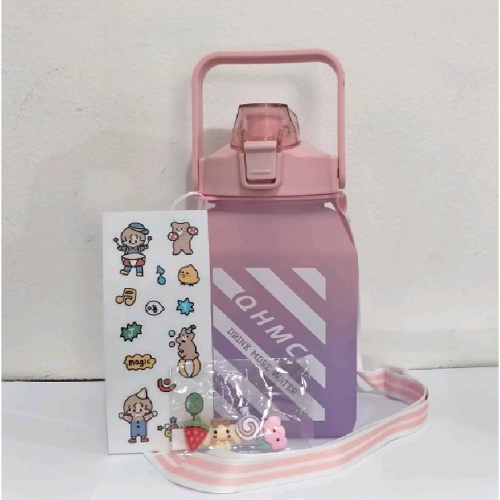 Botol Minum Kotak Gemoy 1,5 Liter Botol Minum Anak - Botol Minum Kotak Gradasi Pelangi 1500 ML Free Stiker 2D &amp; 3D