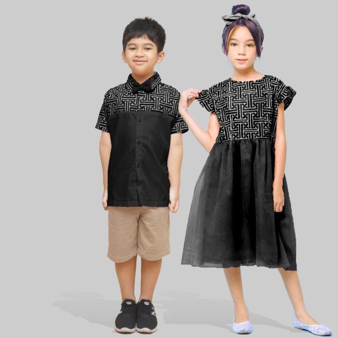 Keneshkids Kemeja Batik Anak Dress Tutu Batik Anak Couple Ankin Hitam