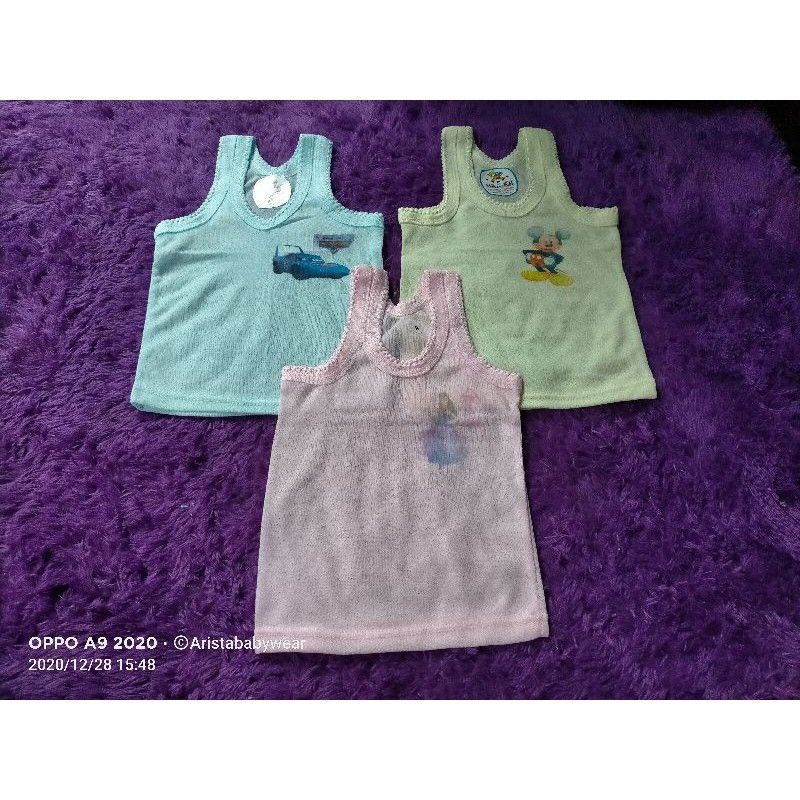 SINGLET WARNA BAYI/ANAK  SABLON KARAKTER 3PCS