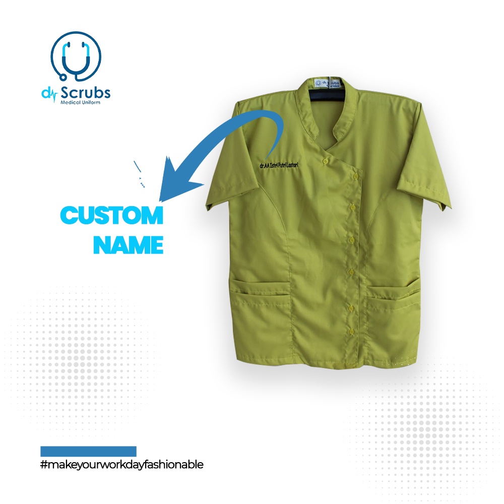 [PRE ORDER] Bordir Nama Baju Scrub - Bordir Nama Surgical Gown - Scrub Dokter | Baju Ok Oka Dokter J