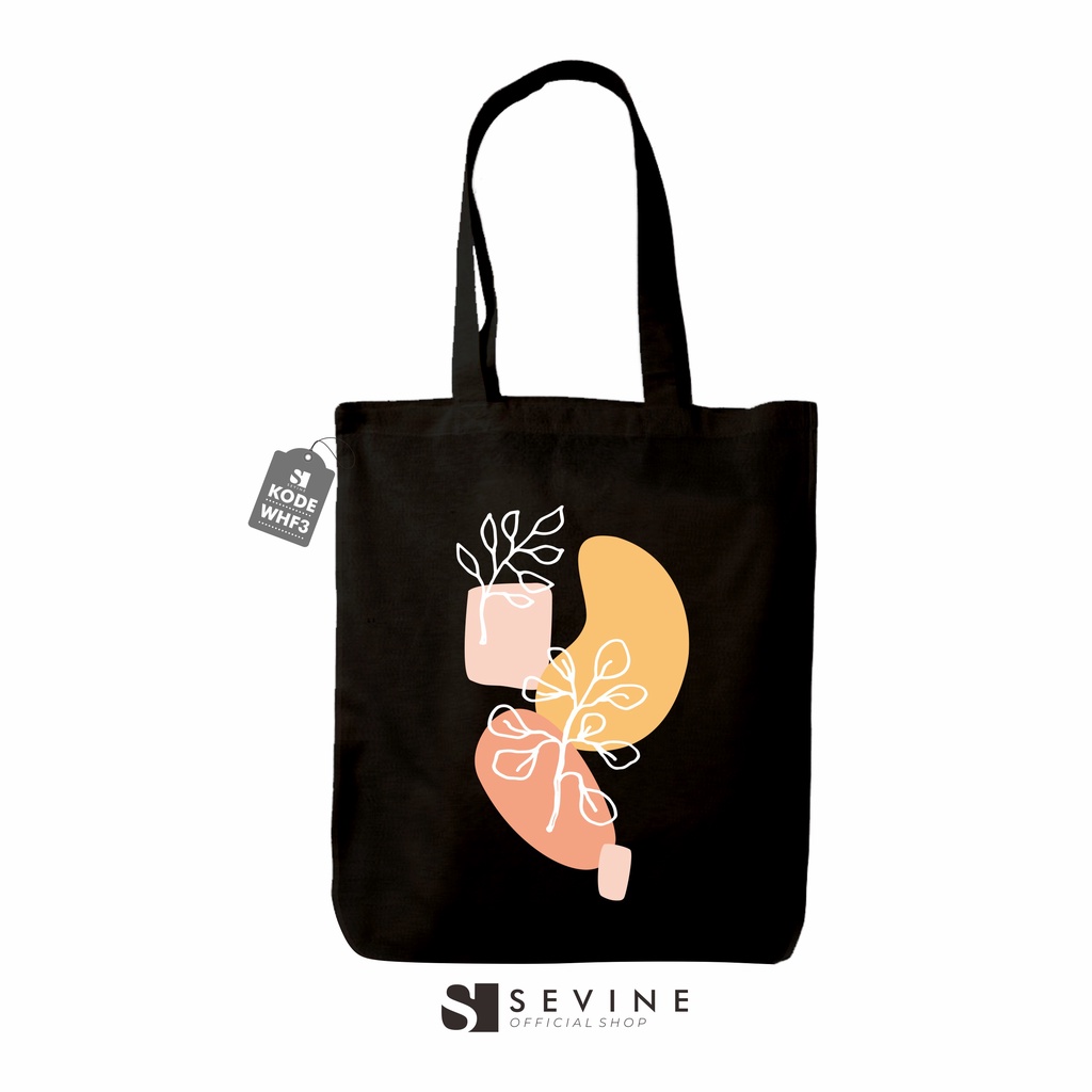 Sevine Totebag Wanita Fashion Tas Tote Bag Resleting Motif Line art Hijab Black Series Hitam - WHF3