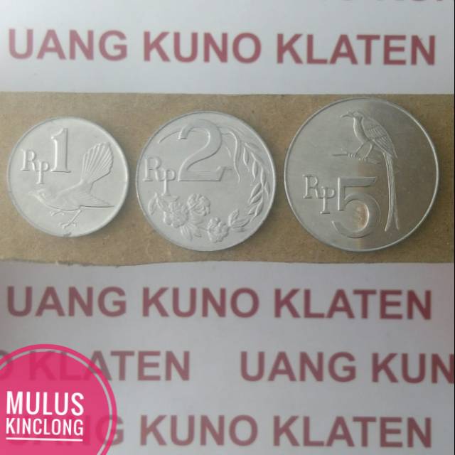 Set Pecahan lengkap tahun 1970 uang kuno koin Paket 1,2 & 5 Rupiah kinclong