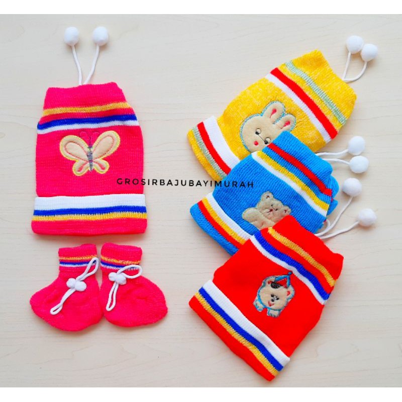 1 LUSIN topi bayi rajut SET kaos kaki grosir isi 12 set